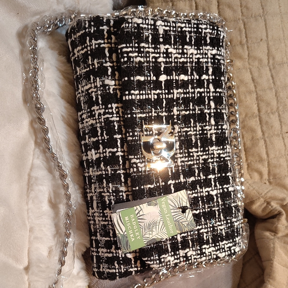 Badgle Mischka Black & White Tweed Bag